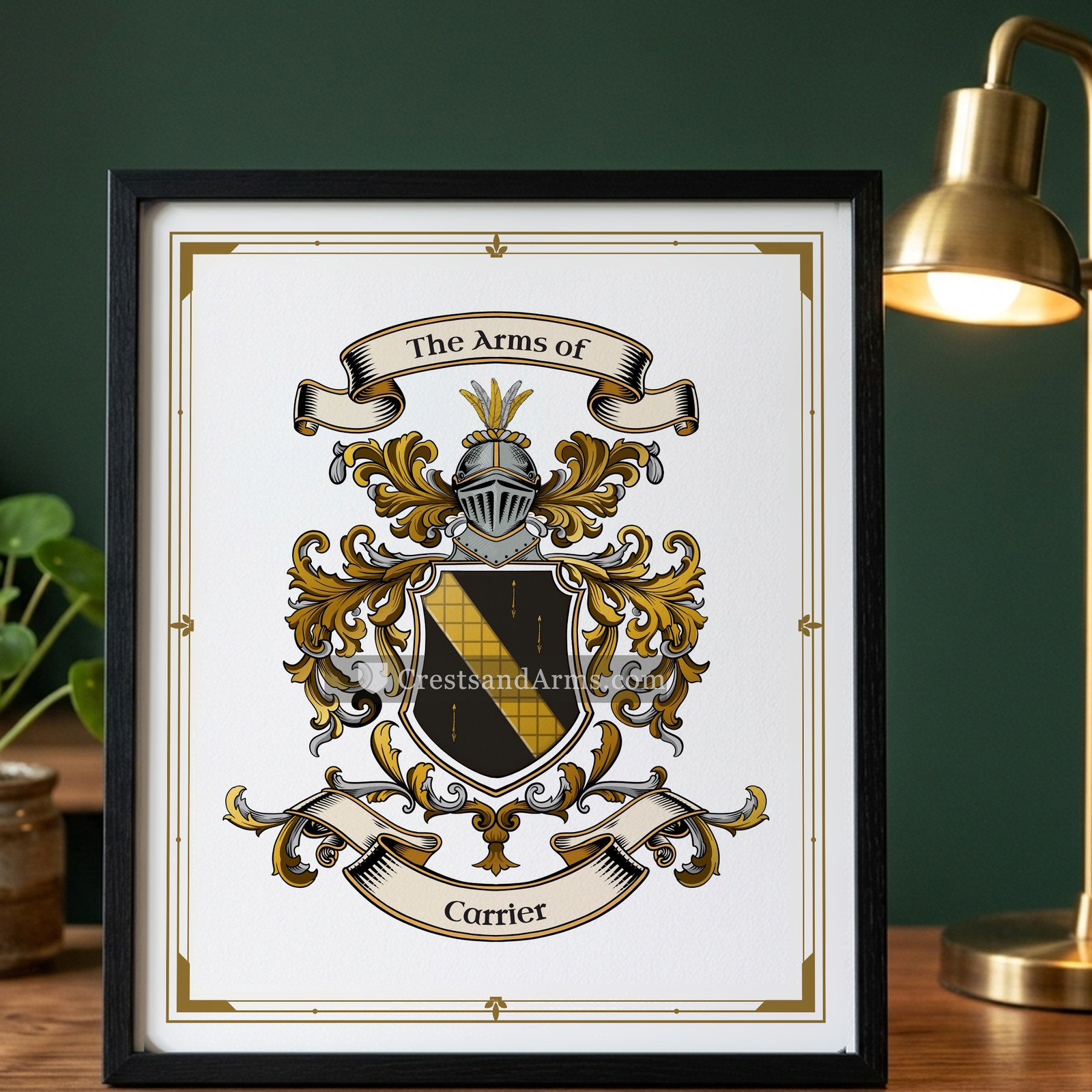 The Carrier arms on the framed, black wood