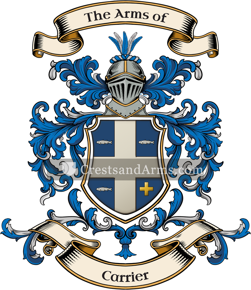 The Carrier coat of arms, drawn from the recorded blazon