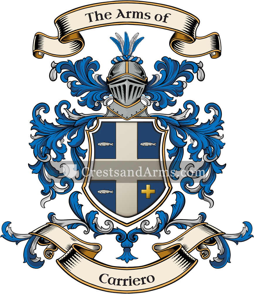 The Carriero coat of arms, drawn from the recorded blazon