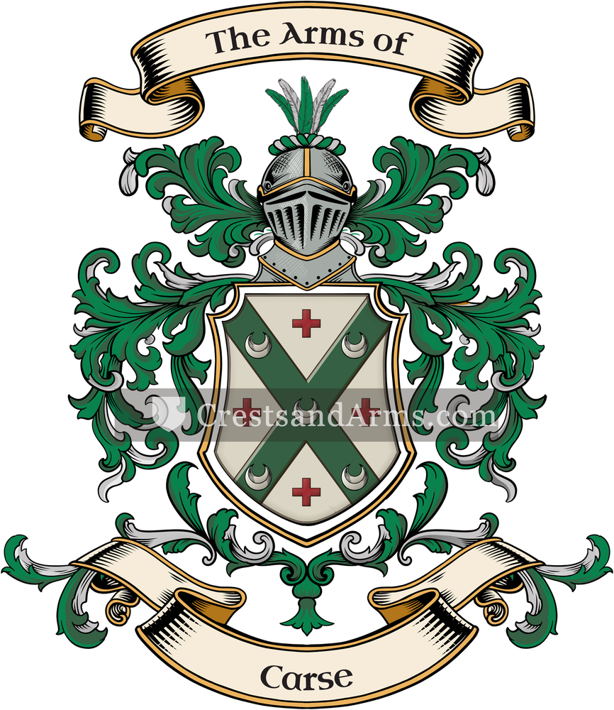 The Carse coat of arms, drawn from the recorded blazon