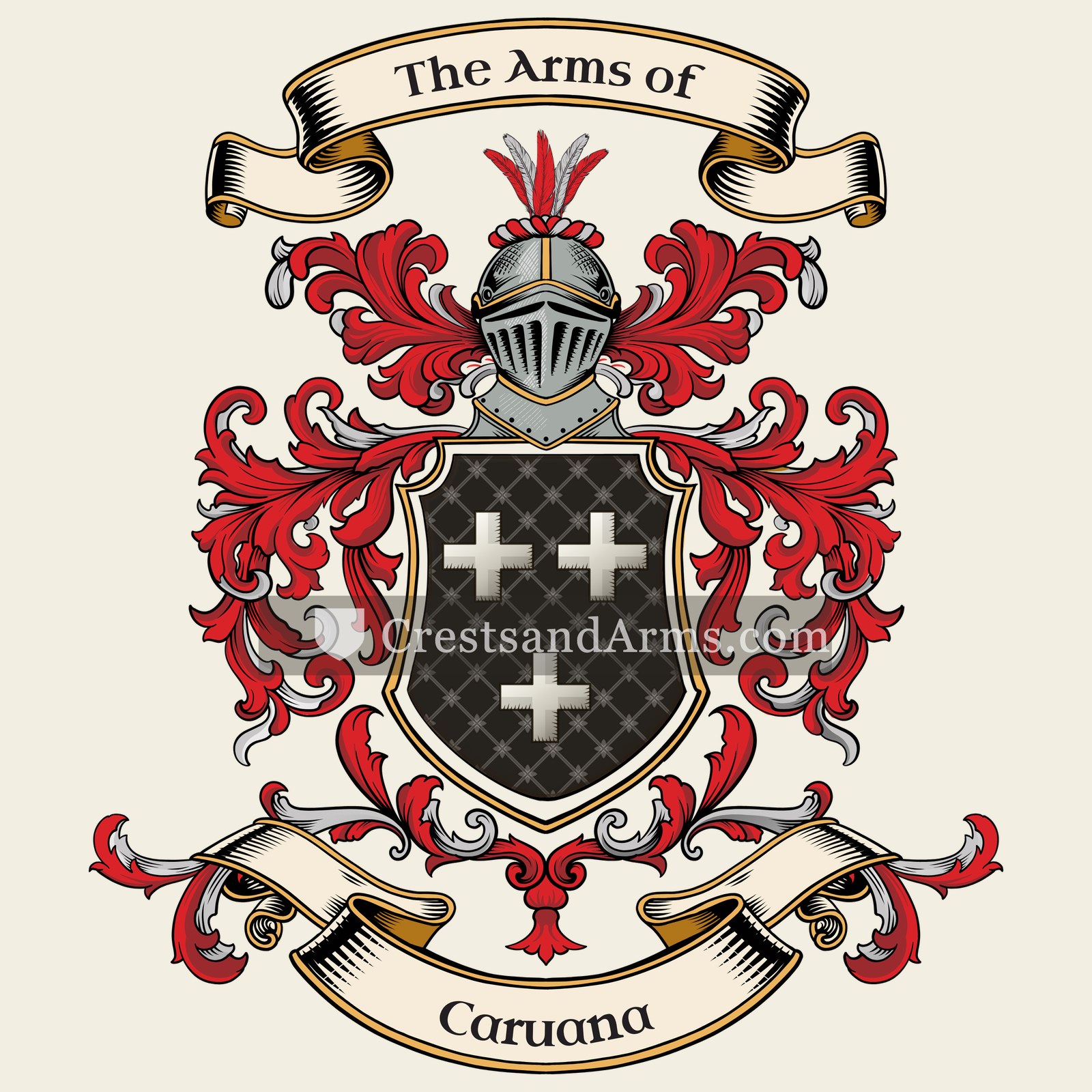 The Caruana coat of arms, drawn from the recorded blazon