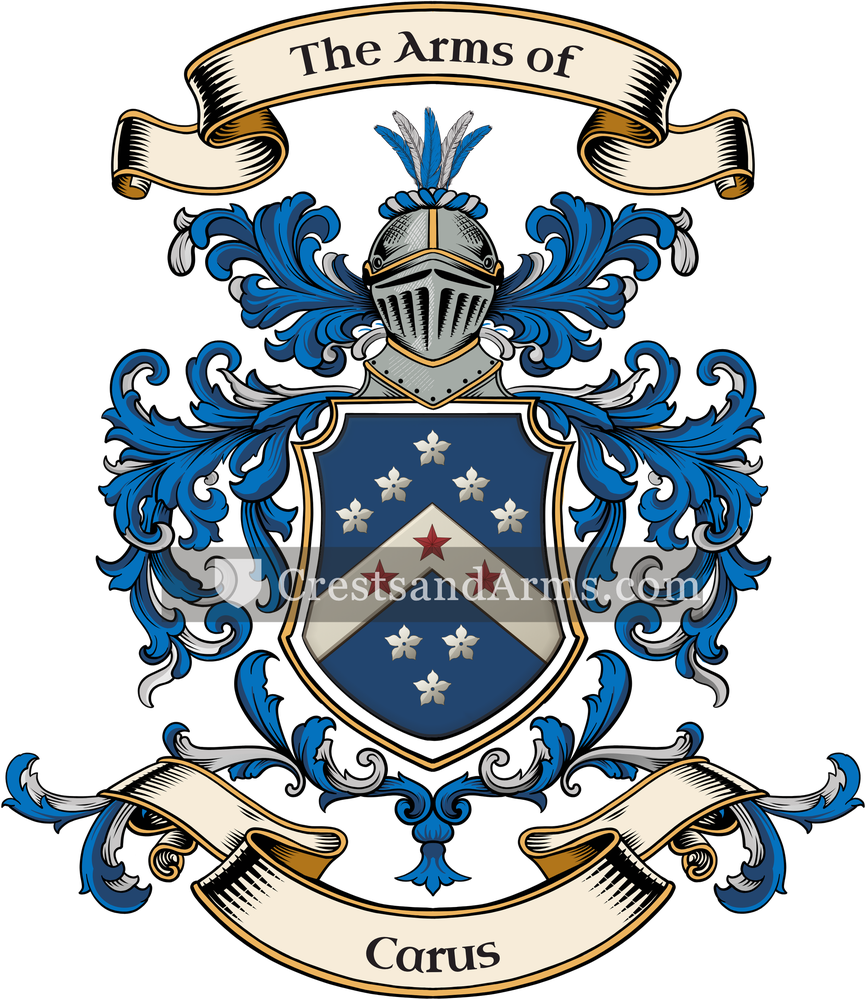 The Carus coat of arms, drawn from the recorded blazon