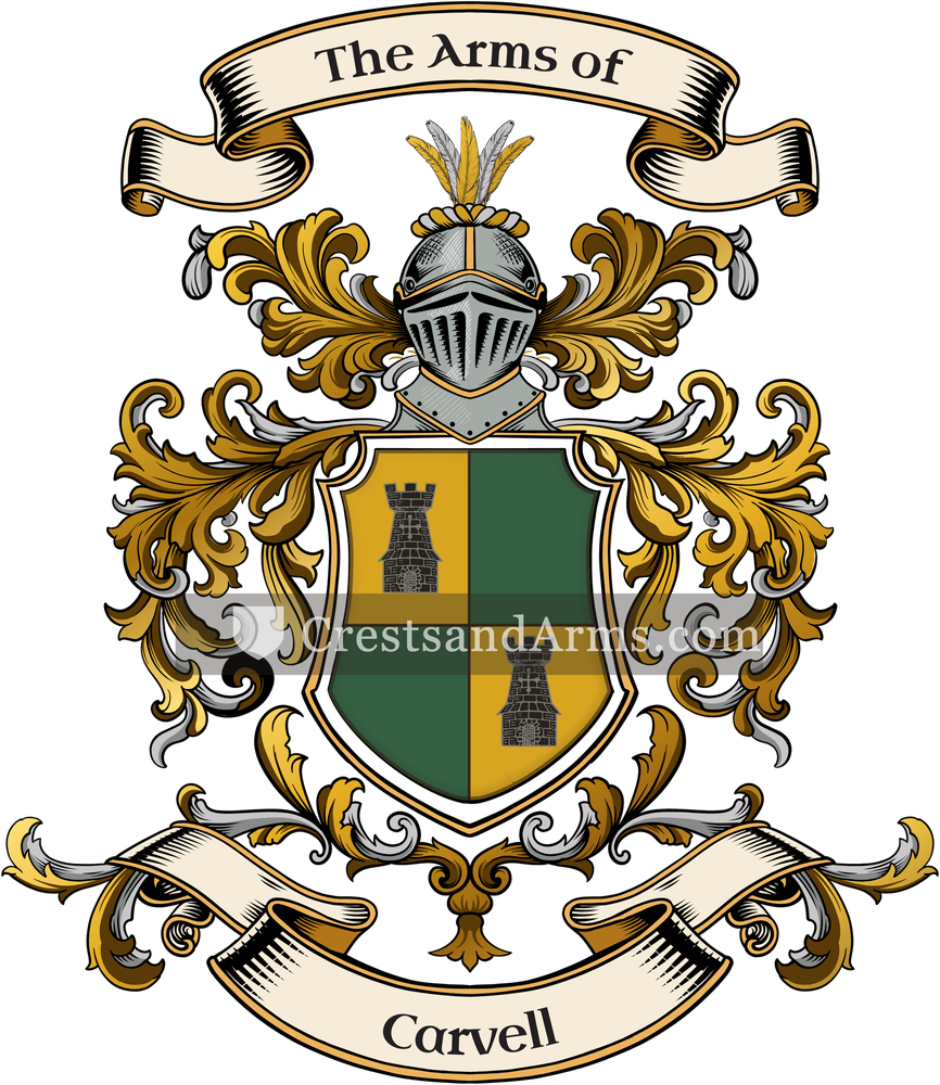 The Carvell coat of arms, drawn from the recorded blazon