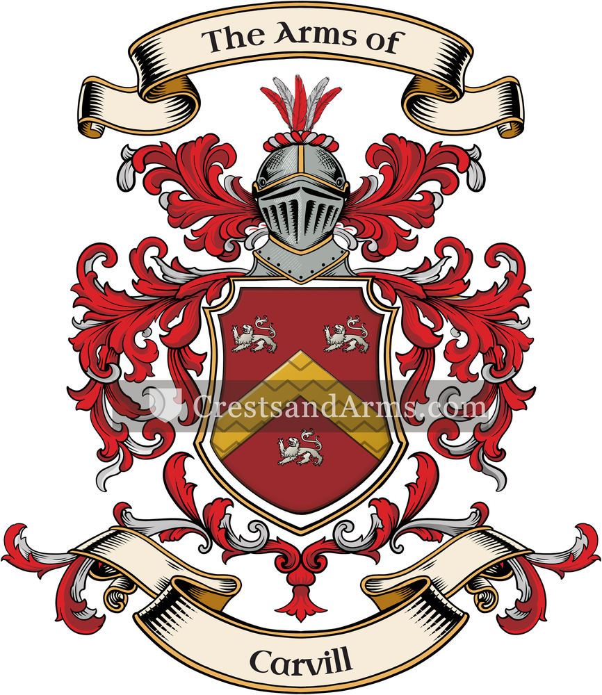 The Carvill coat of arms, drawn from the recorded blazon