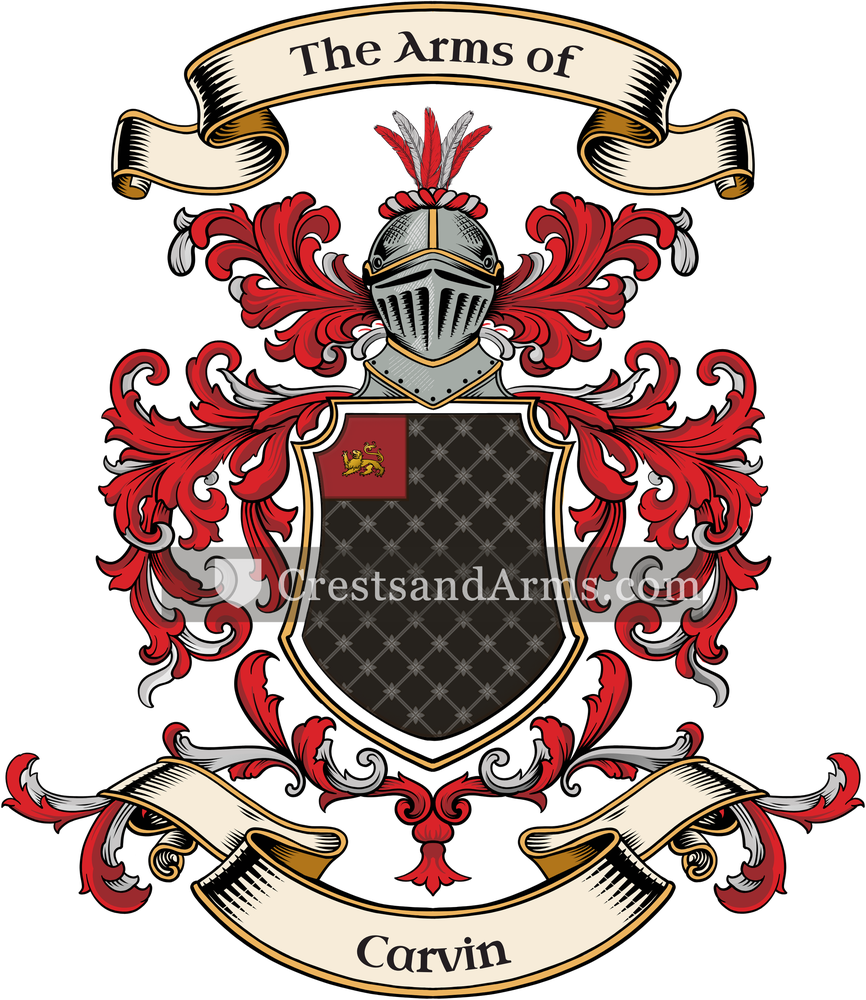 The Carvin coat of arms, drawn from the recorded blazon