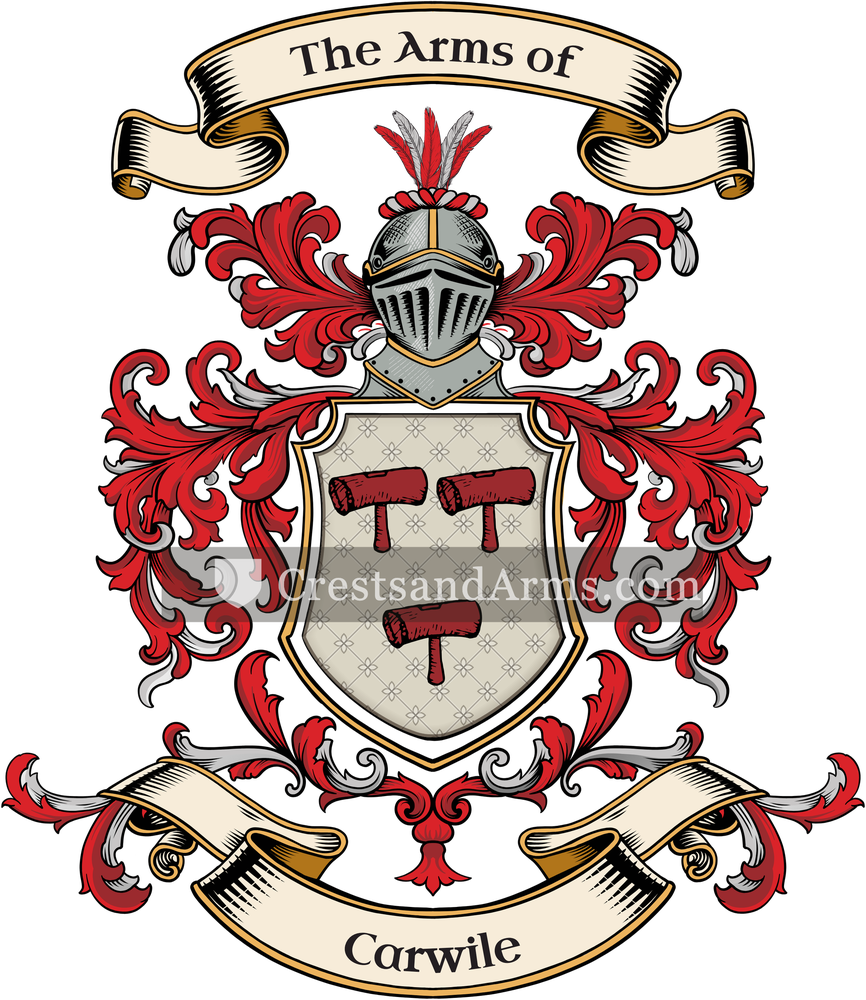 The Carwile coat of arms, drawn from the recorded blazon