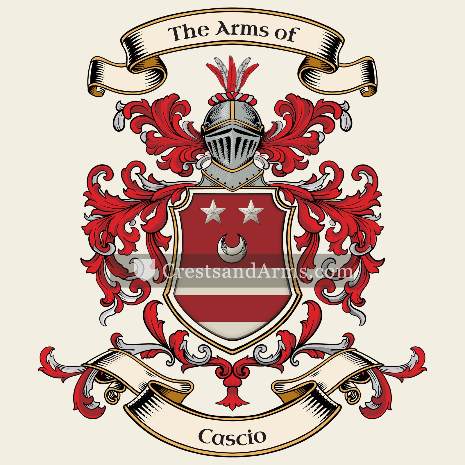 The Cascio coat of arms, drawn from the recorded blazon