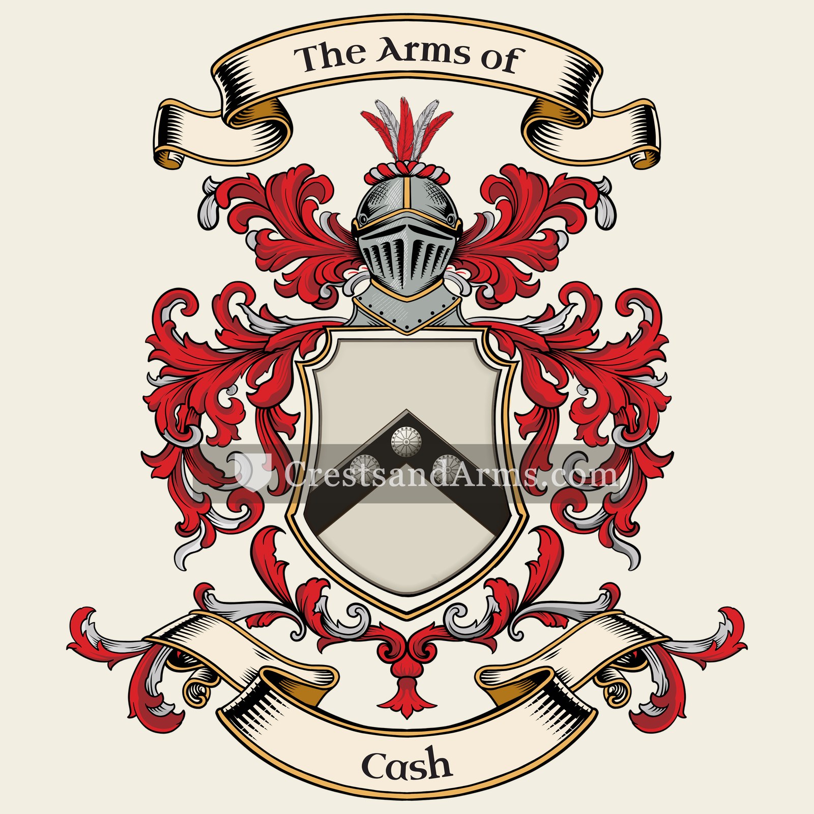 The Cash coat of arms, drawn from the recorded blazon