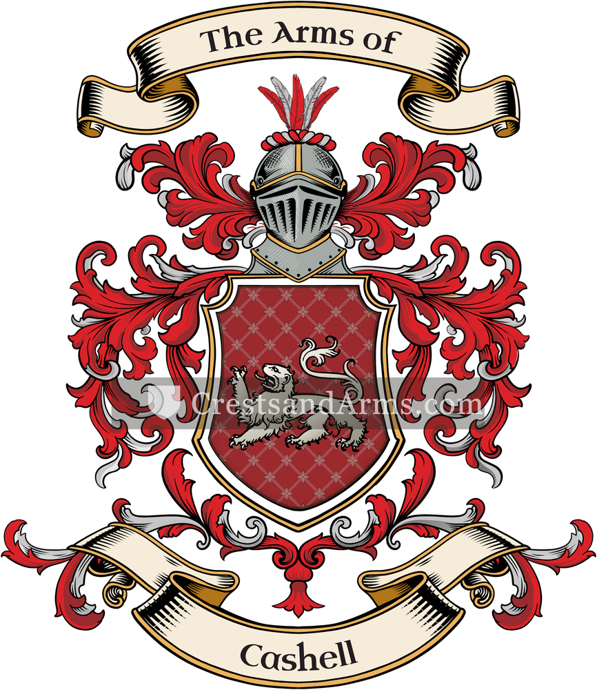 The Cashell coat of arms, drawn from the recorded blazon