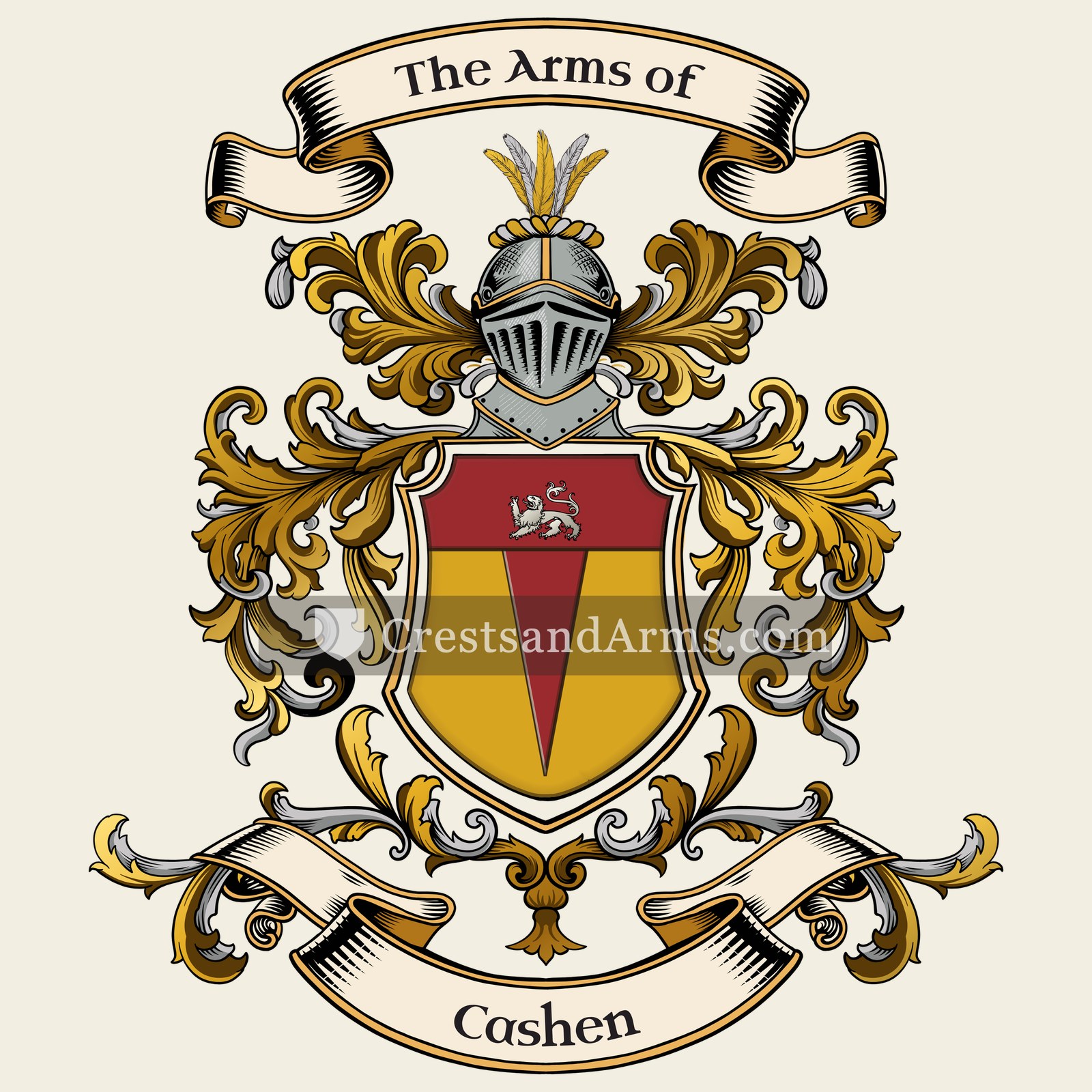 The Cashen coat of arms, drawn from the recorded blazon
