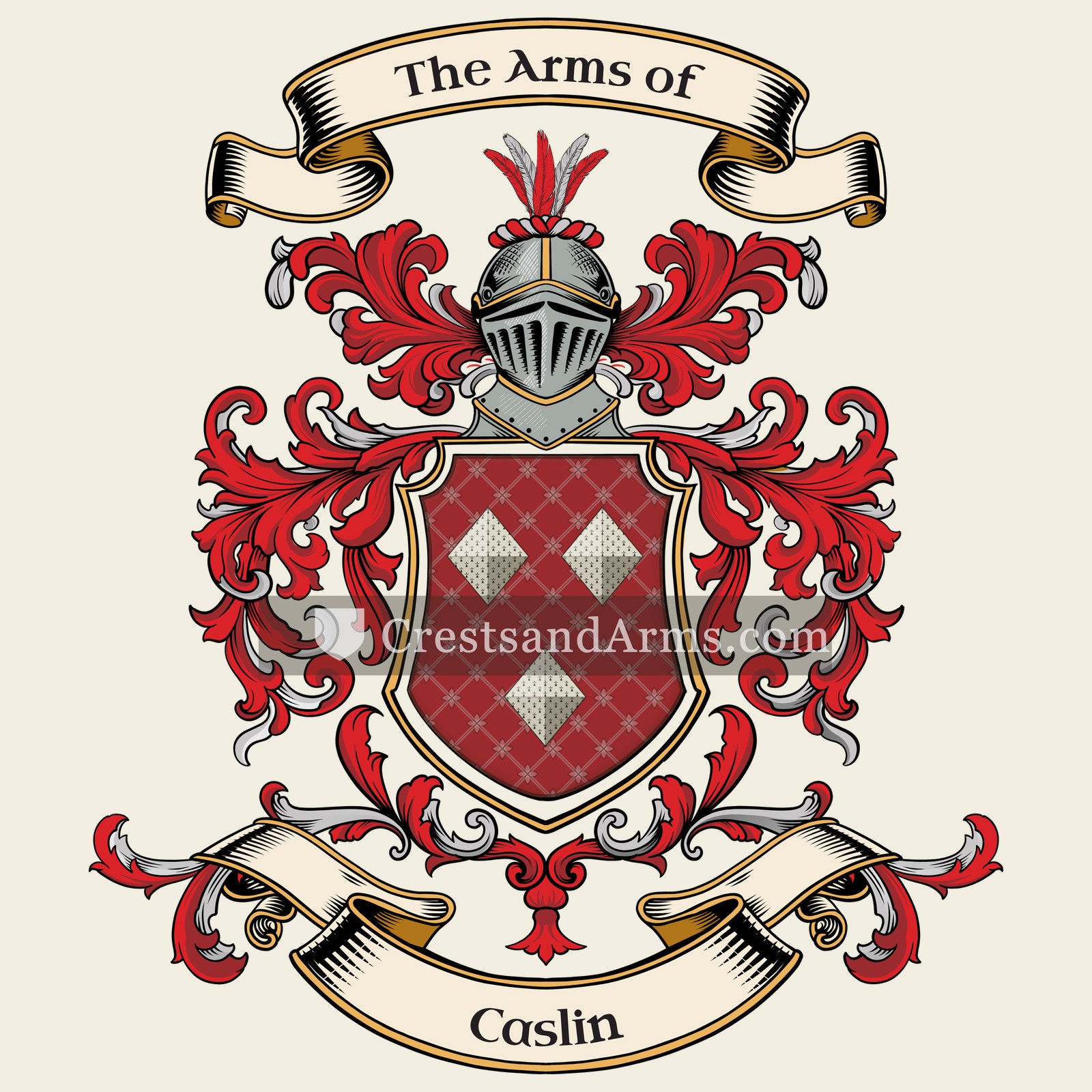 The Caslin coat of arms, drawn from the recorded blazon