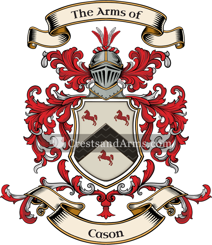 The Cason coat of arms, drawn from the recorded blazon