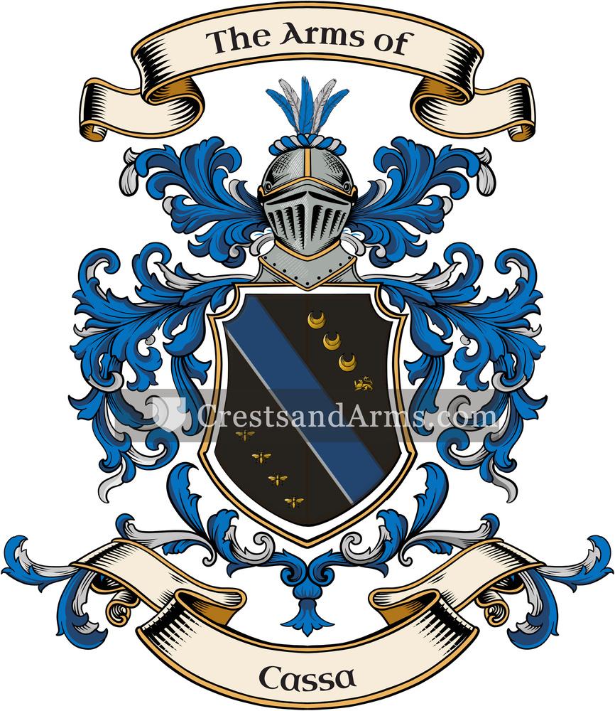 The Cassa coat of arms, drawn from the recorded blazon