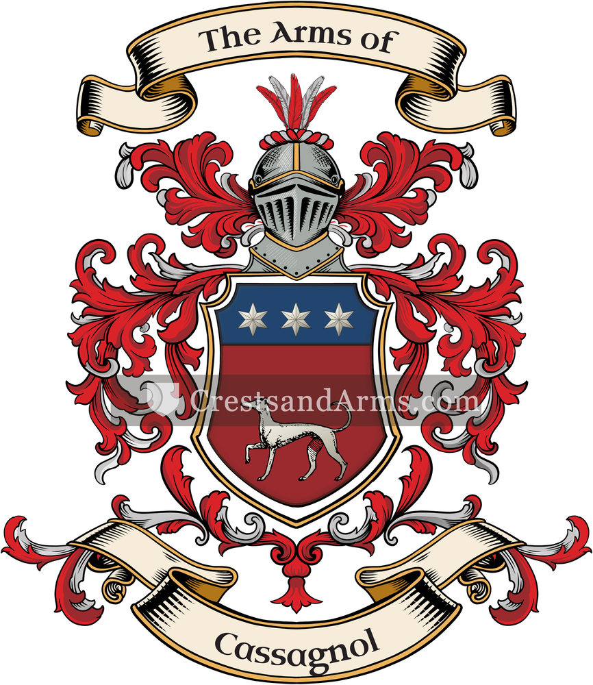 The Cassagnol coat of arms, drawn from the recorded blazon