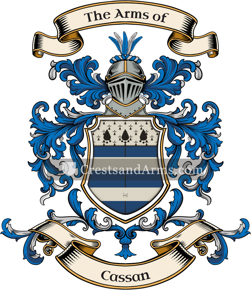 The Cassan coat of arms, drawn from the recorded blazon
