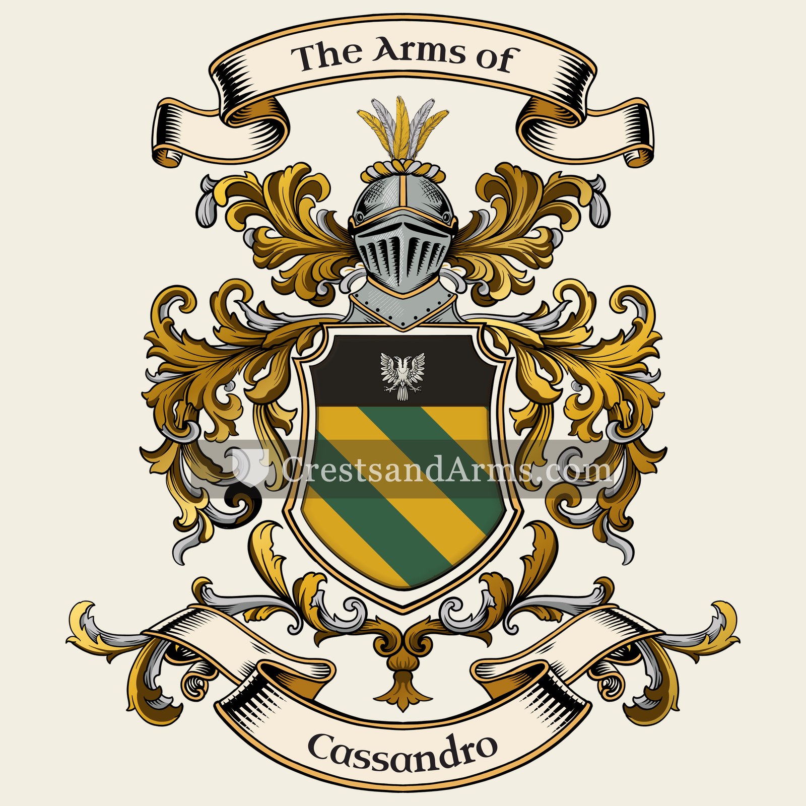 The Cassandro coat of arms, drawn from the recorded blazon