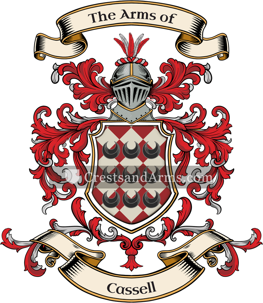 The Cassell coat of arms, drawn from the recorded blazon