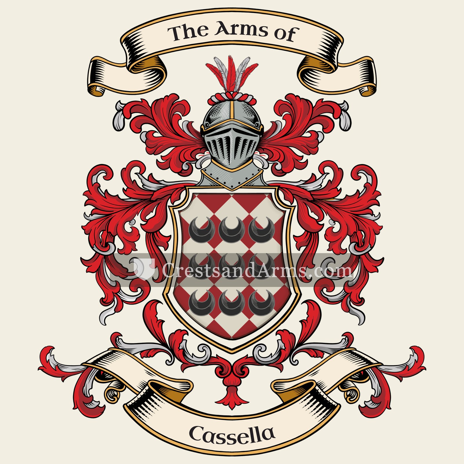 The Cassella coat of arms, drawn from the recorded blazon
