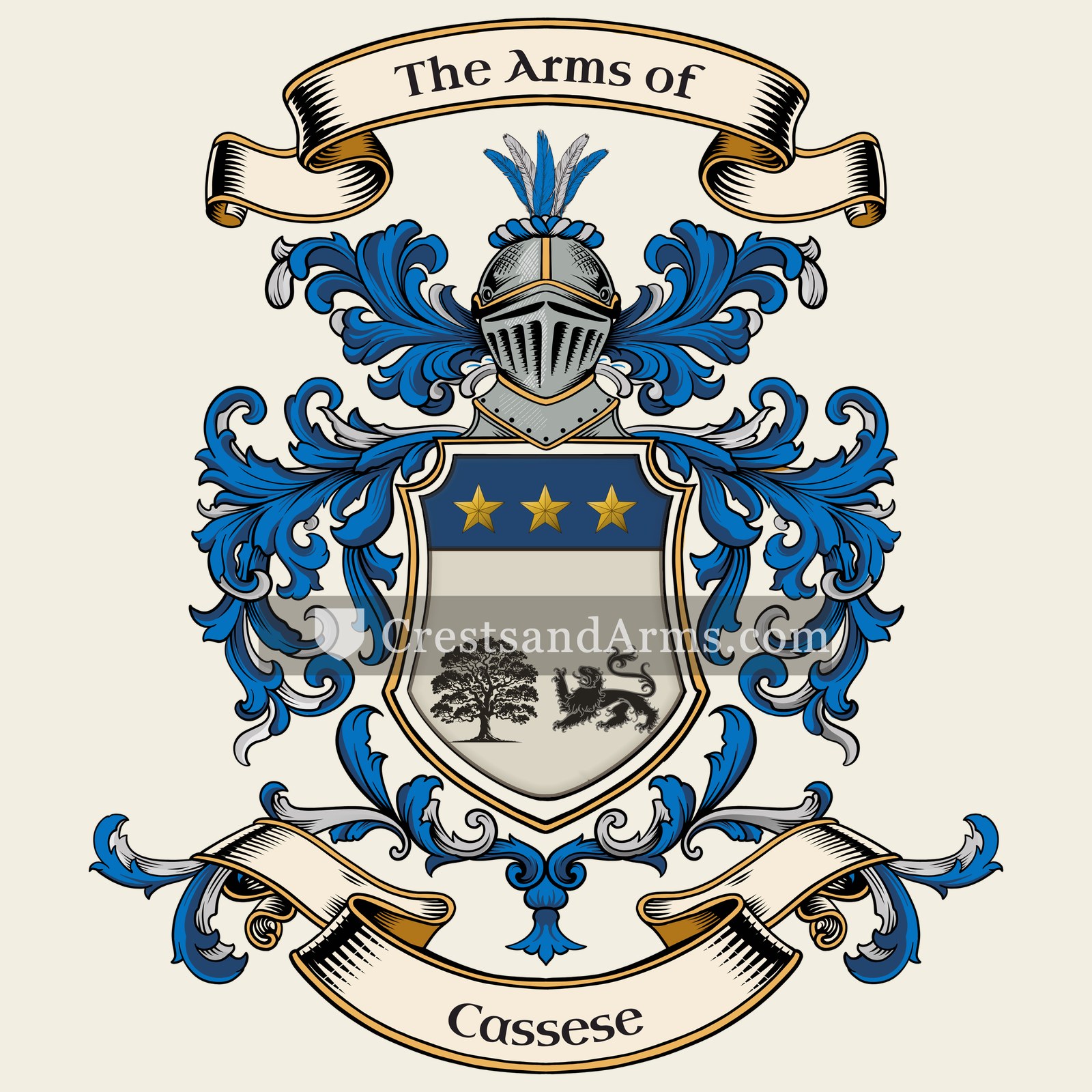 The Cassese coat of arms, drawn from the recorded blazon