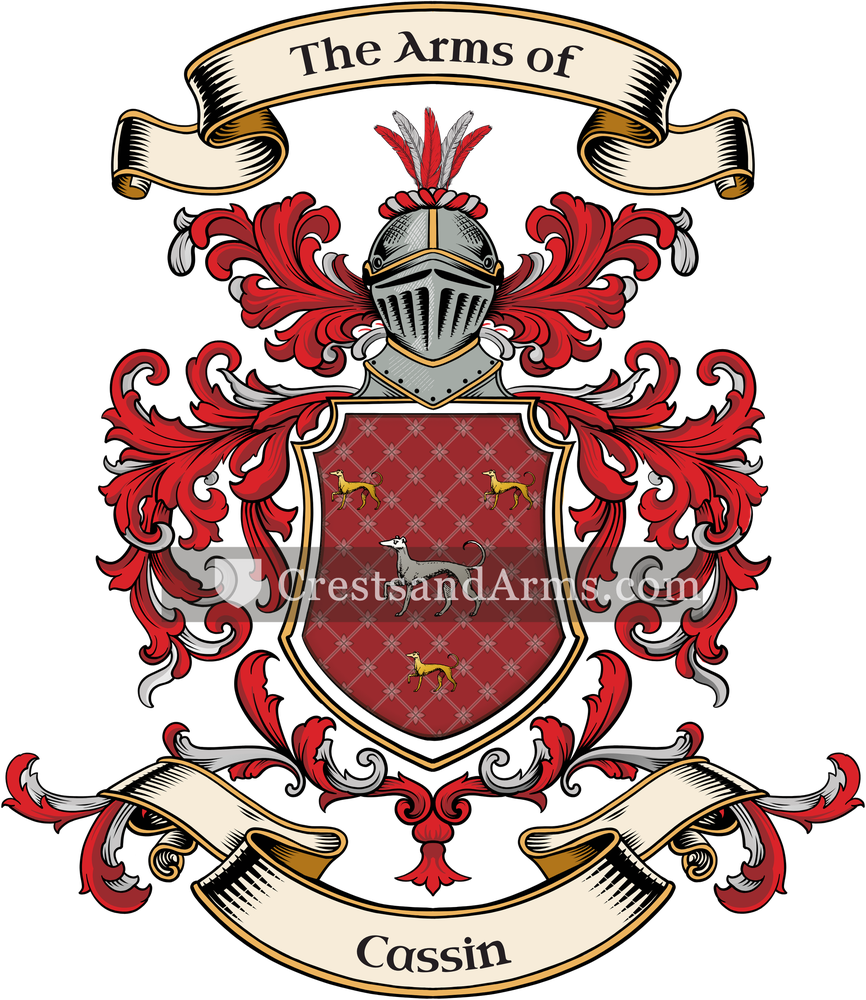 The Cassin coat of arms, drawn from the recorded blazon