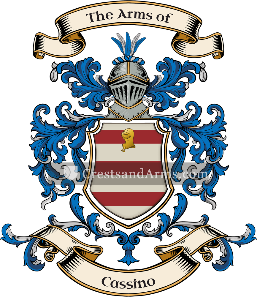 The Cassino coat of arms, drawn from the recorded blazon