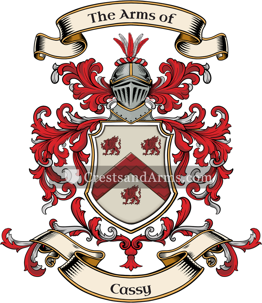 The Cassy coat of arms, drawn from the recorded blazon