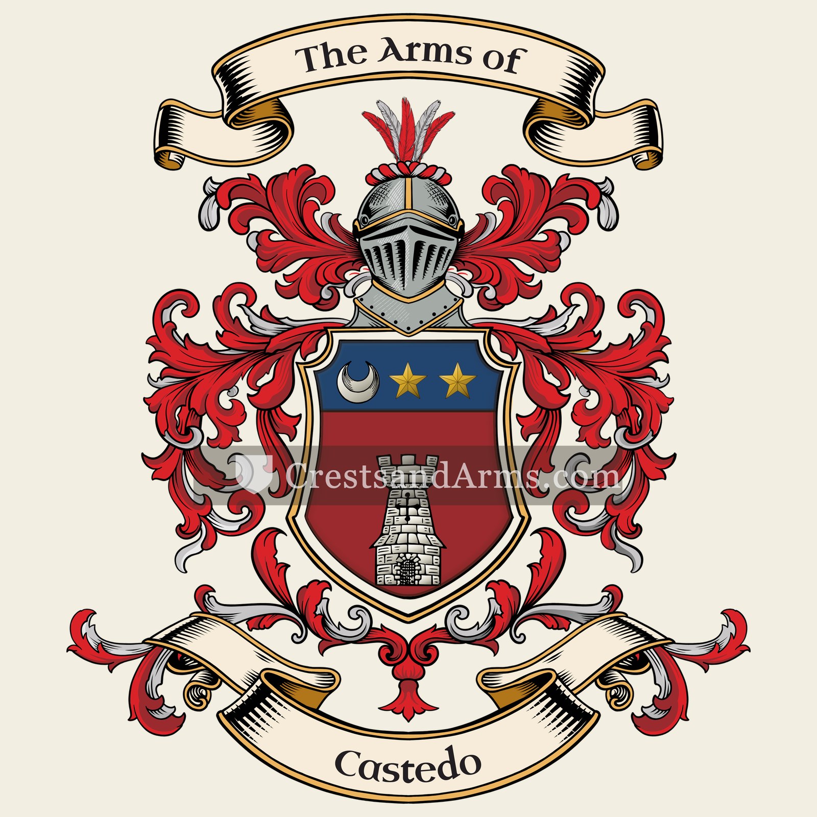 The Castedo coat of arms, drawn from the recorded blazon