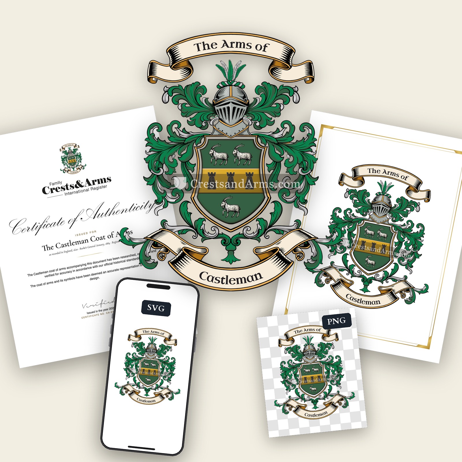 The Castleman arms on the coat of arms — digital pack