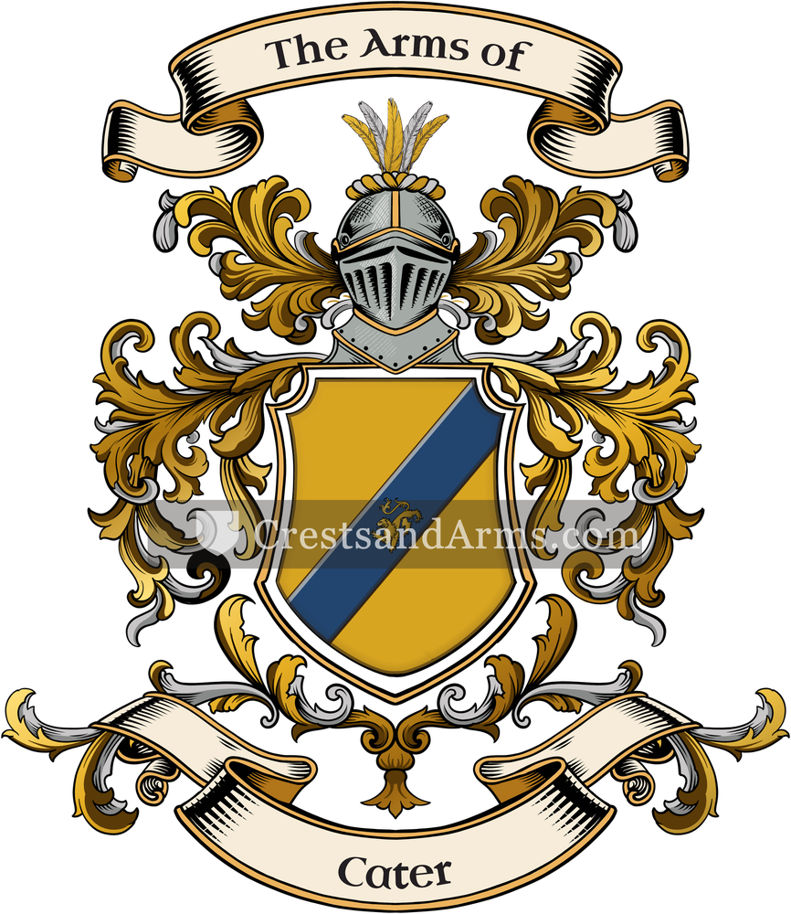 The Cater coat of arms, drawn from the recorded blazon