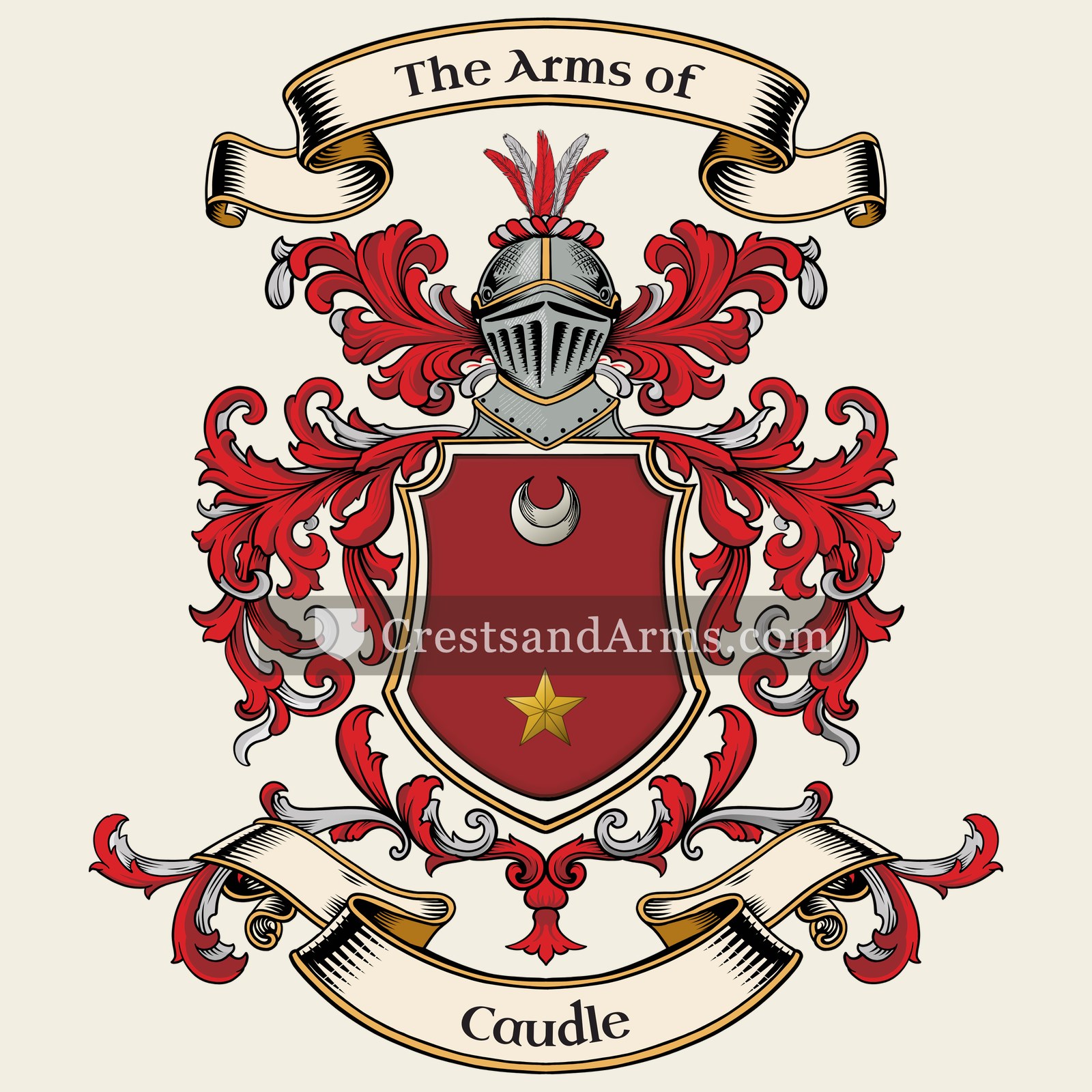 The Caudle coat of arms, drawn from the recorded blazon