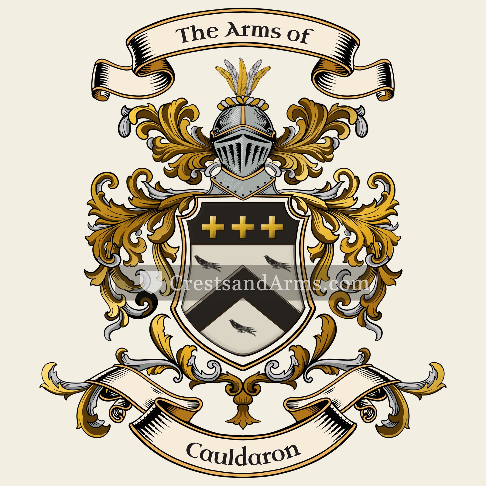 The Cauldaron coat of arms, drawn from the recorded blazon
