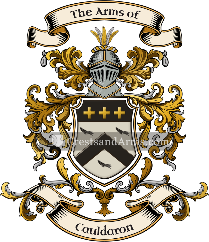 The Cauldaron coat of arms, drawn from the recorded blazon