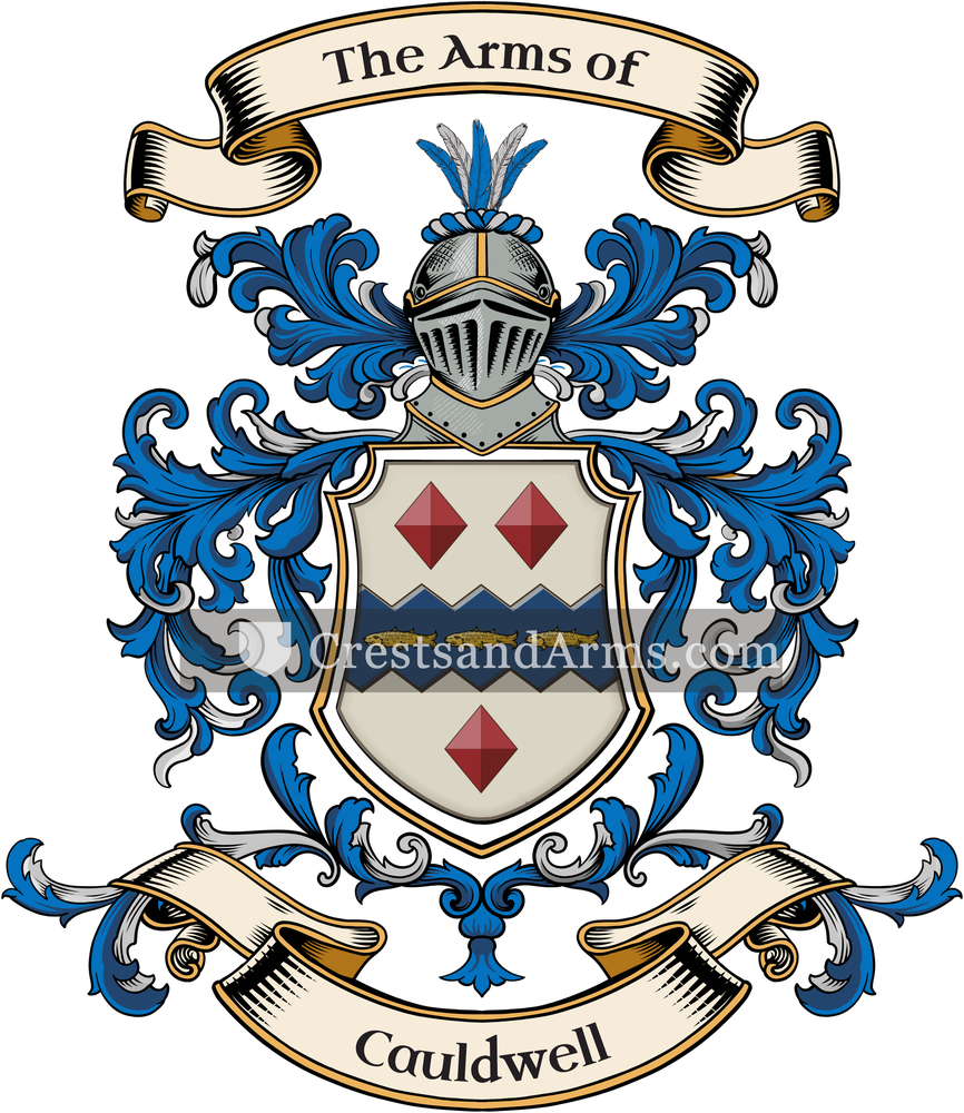 The Cauldwell coat of arms, drawn from the recorded blazon