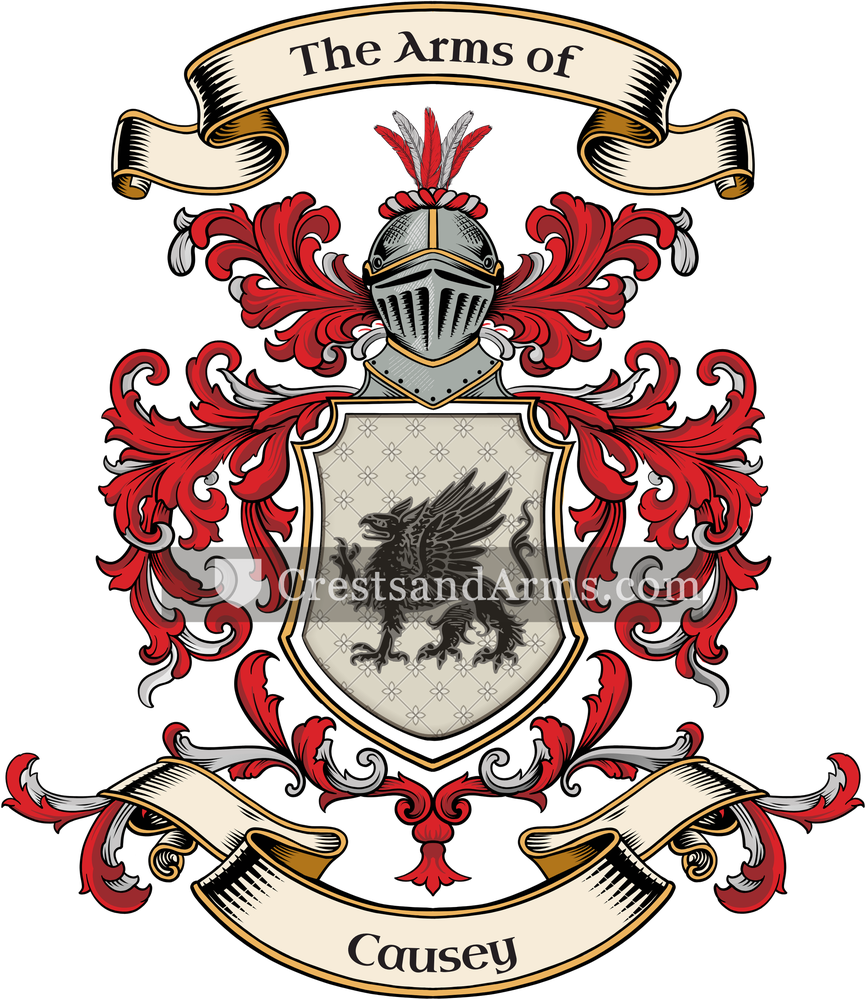 The Causey coat of arms, drawn from the recorded blazon