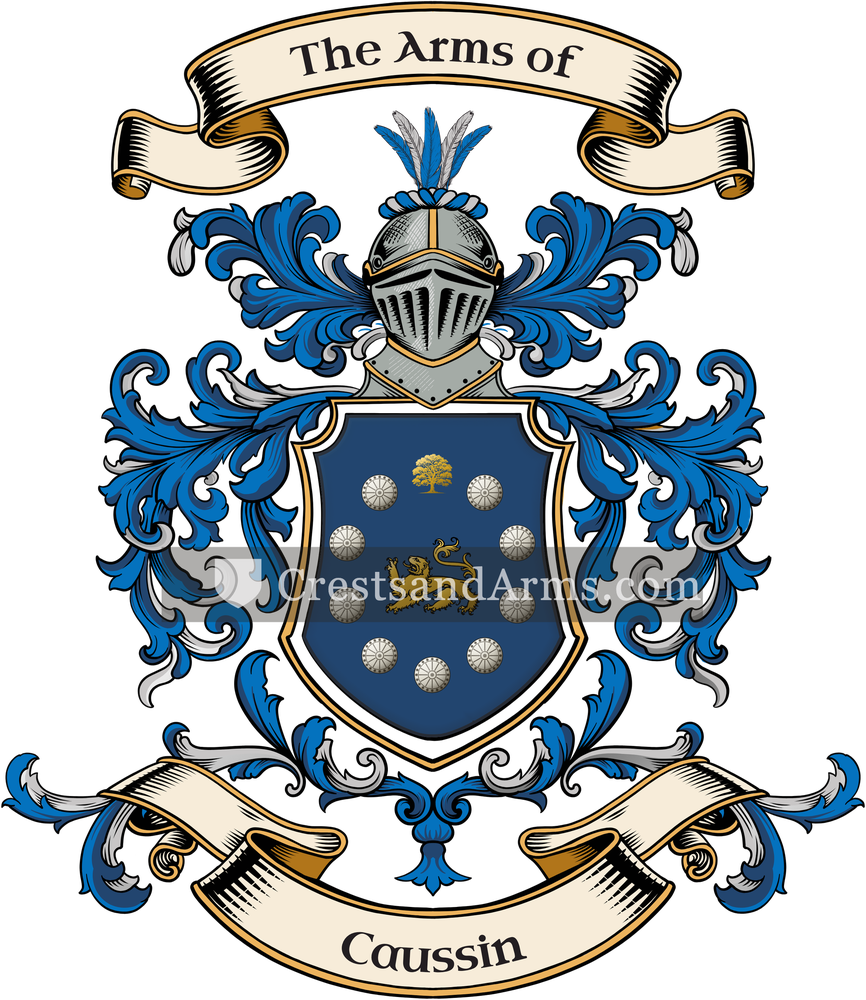 The Caussin coat of arms, drawn from the recorded blazon