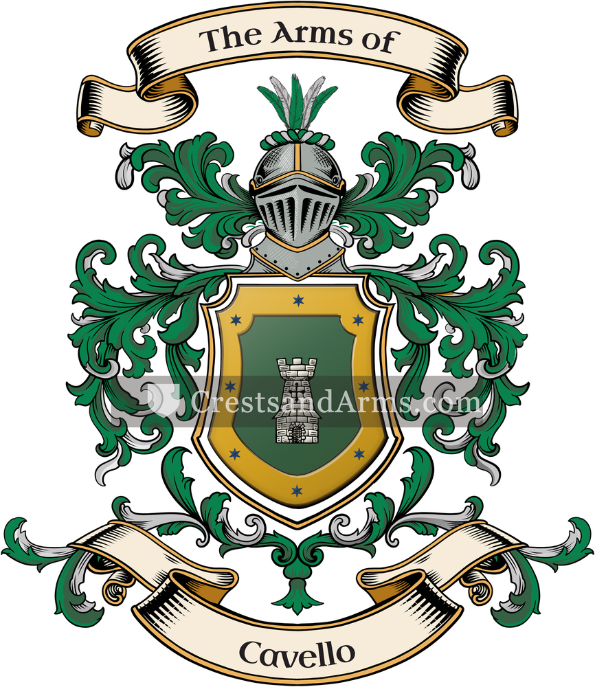 The Cavello coat of arms, drawn from the recorded blazon