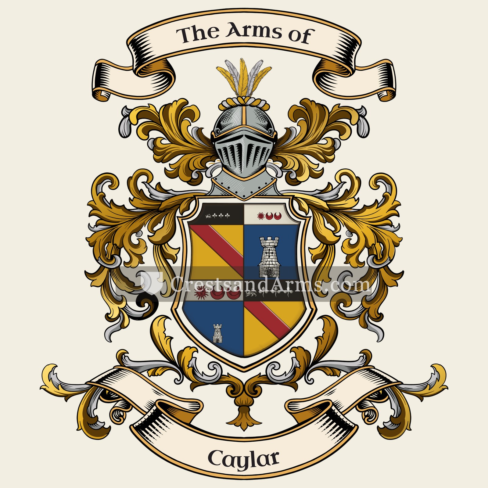 The Caylar coat of arms, drawn from the recorded blazon
