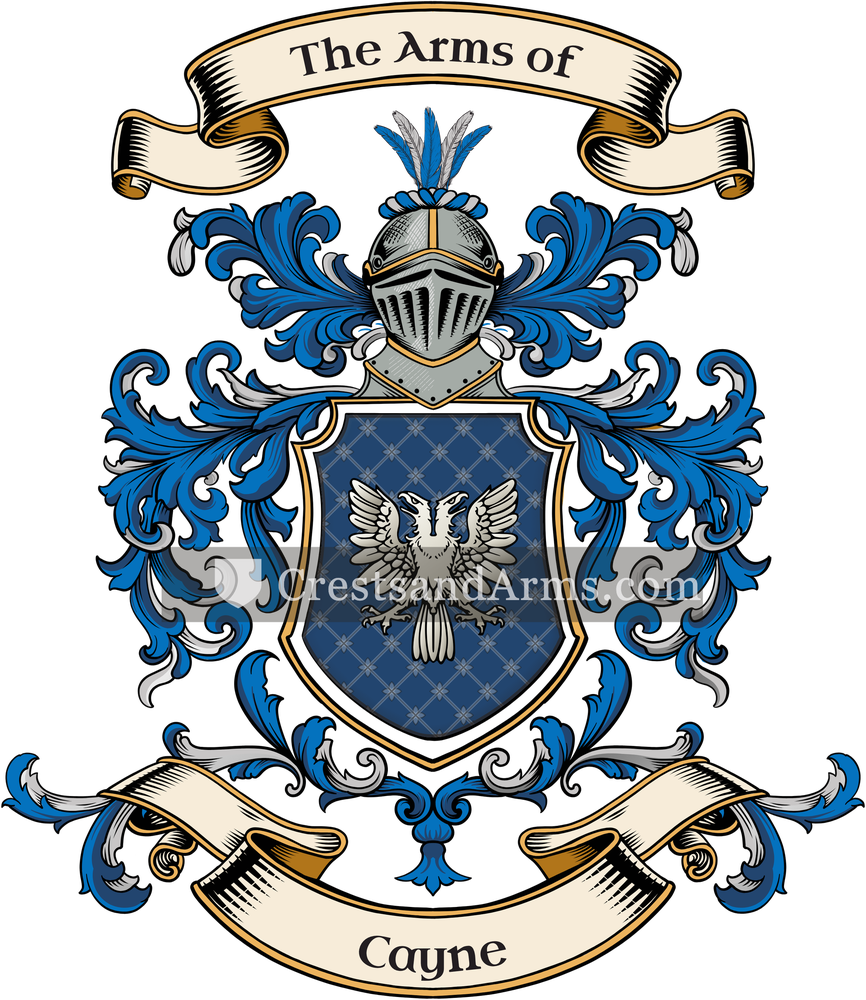 The Cayne coat of arms, drawn from the recorded blazon