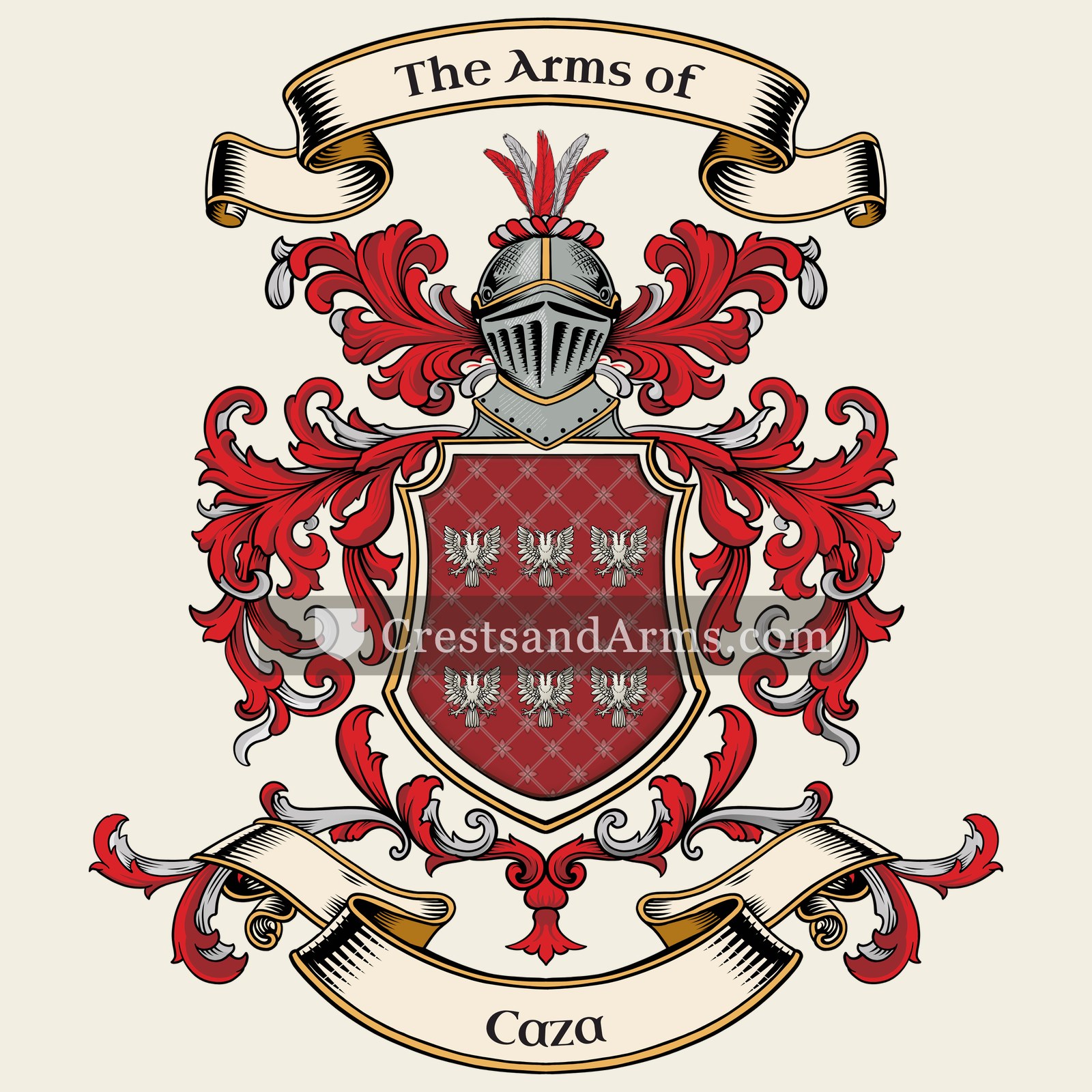 The Caza coat of arms, drawn from the recorded blazon
