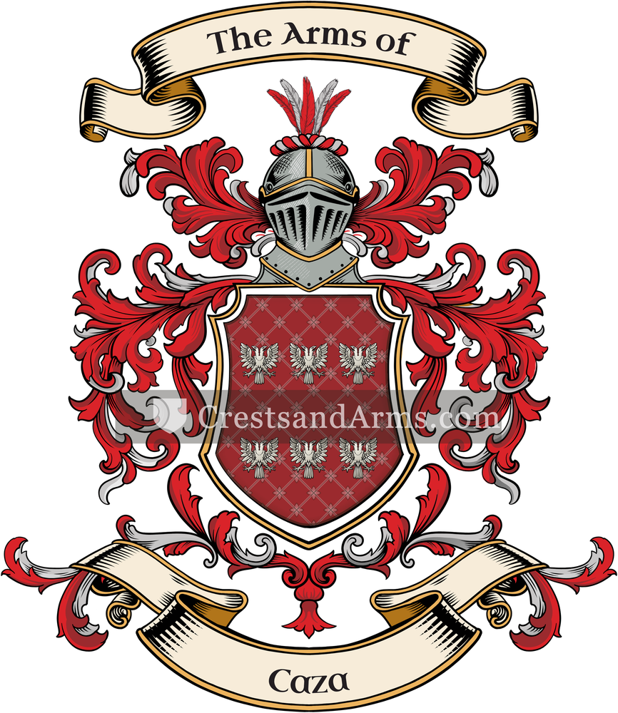 The Caza coat of arms, drawn from the recorded blazon