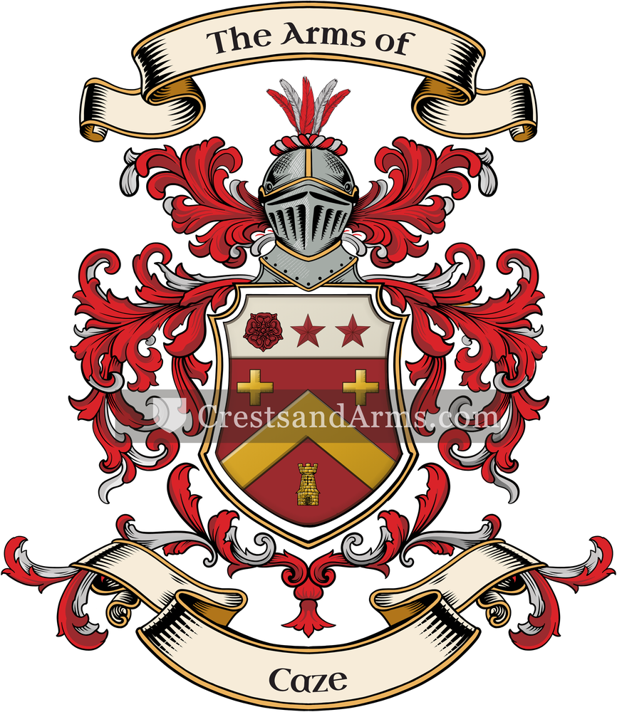 The Caze coat of arms, drawn from the recorded blazon