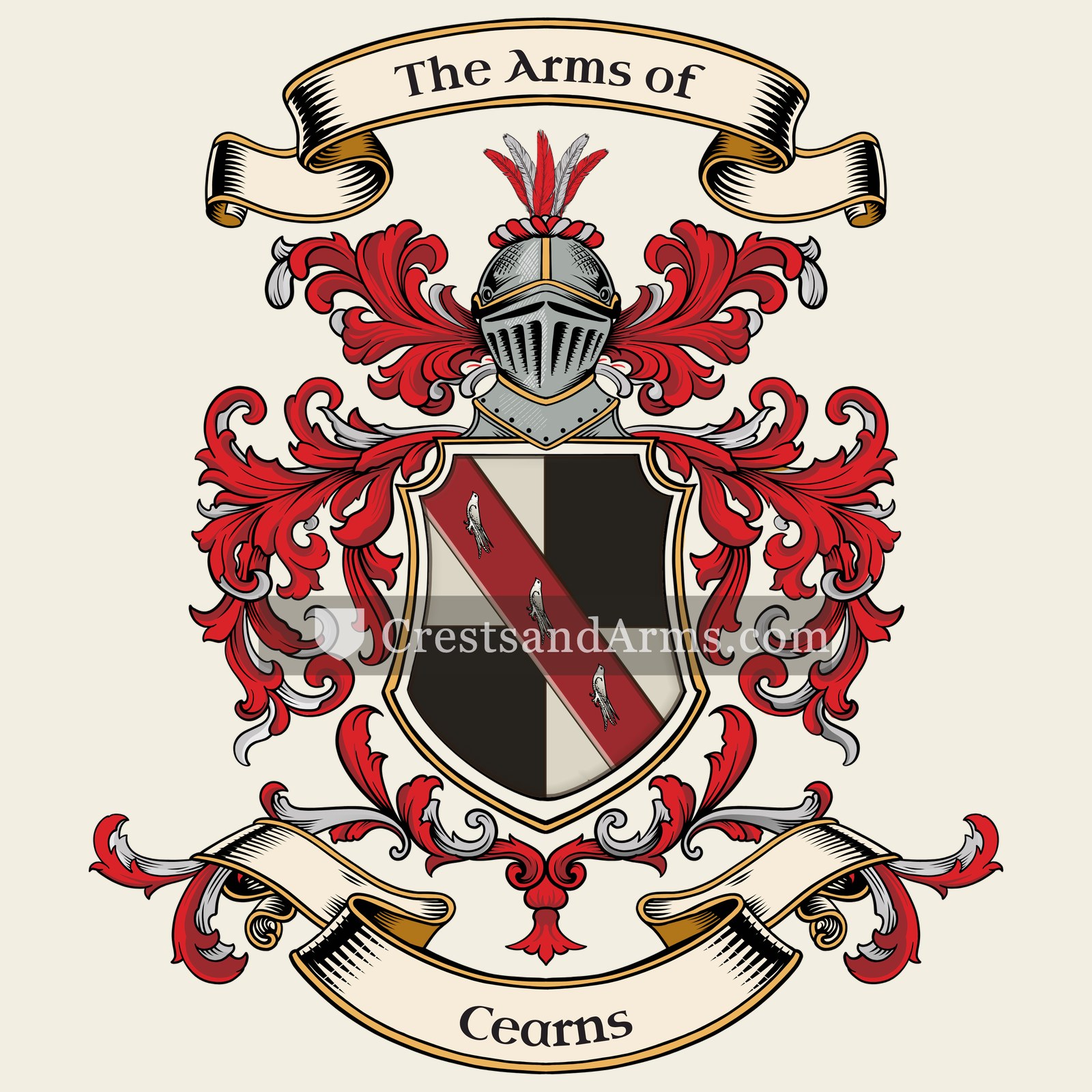 The Cearns coat of arms, drawn from the recorded blazon