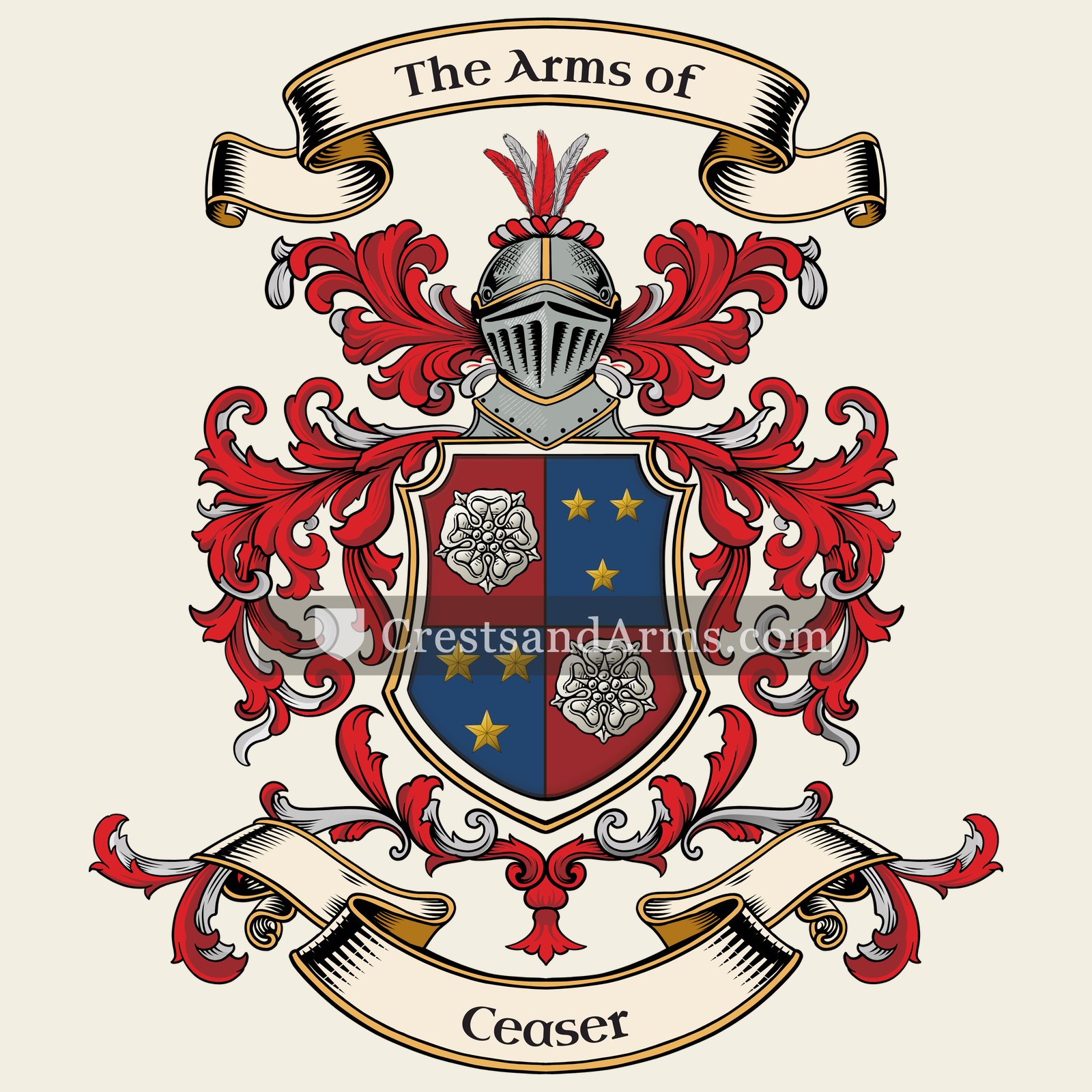 The Ceaser coat of arms, drawn from the recorded blazon