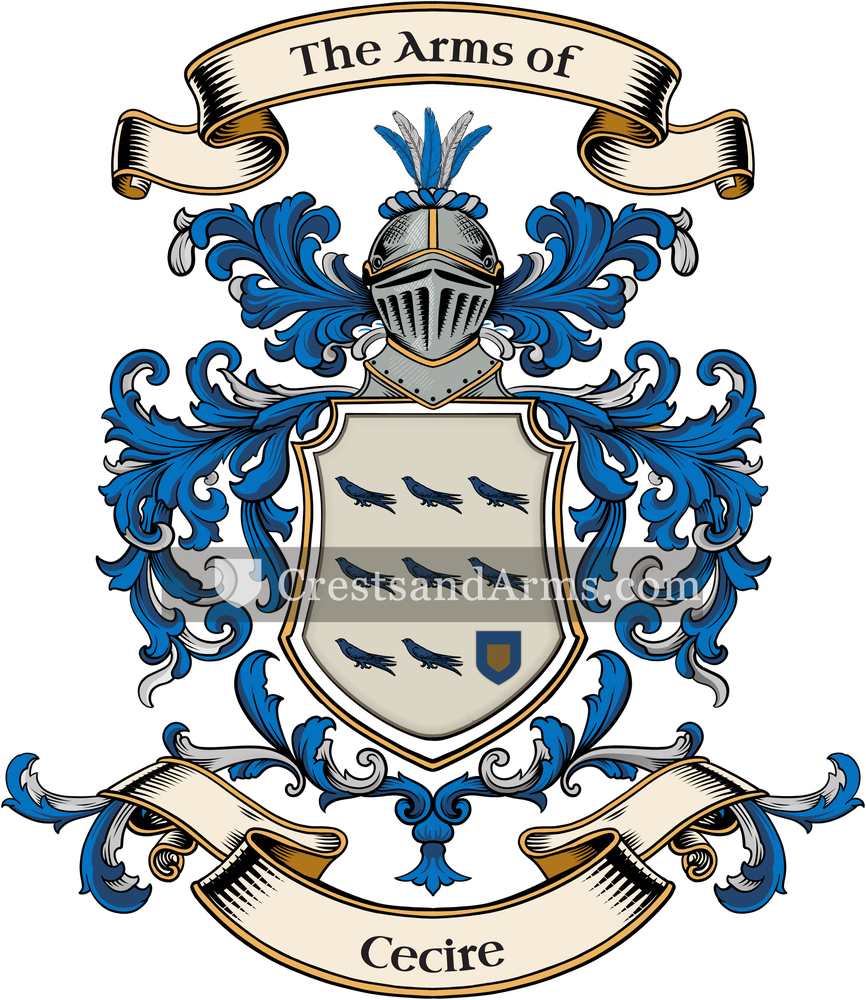 The Cecire coat of arms, drawn from the recorded blazon