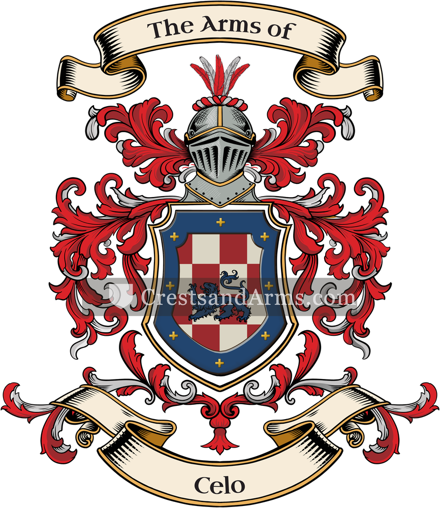 The Celo coat of arms, drawn from the recorded blazon