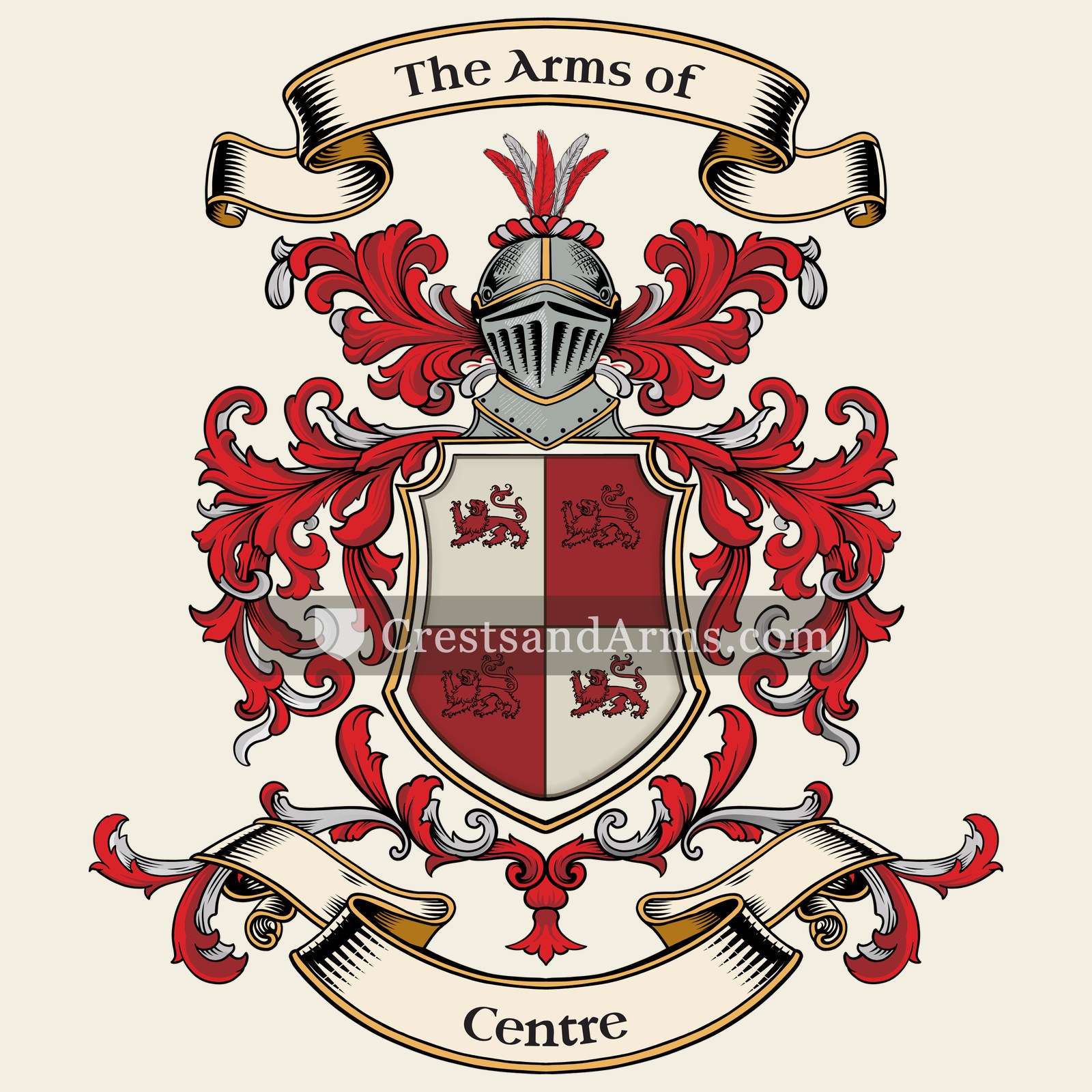 The Centre coat of arms, drawn from the recorded blazon