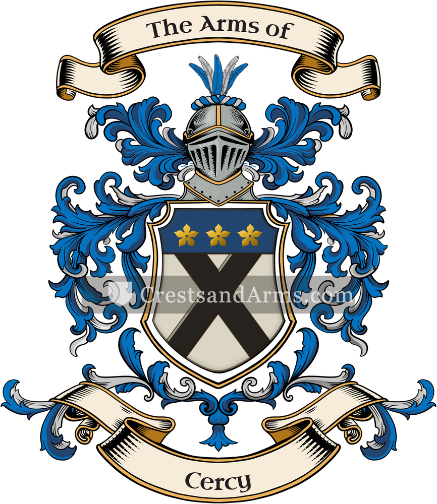 The Cercy coat of arms, drawn from the recorded blazon
