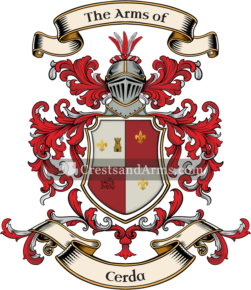 The Cerda coat of arms, drawn from the recorded blazon