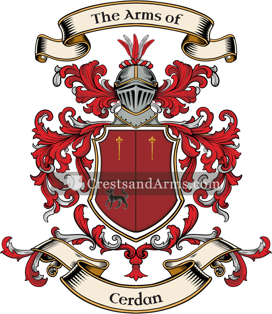The Cerdan coat of arms, drawn from the recorded blazon