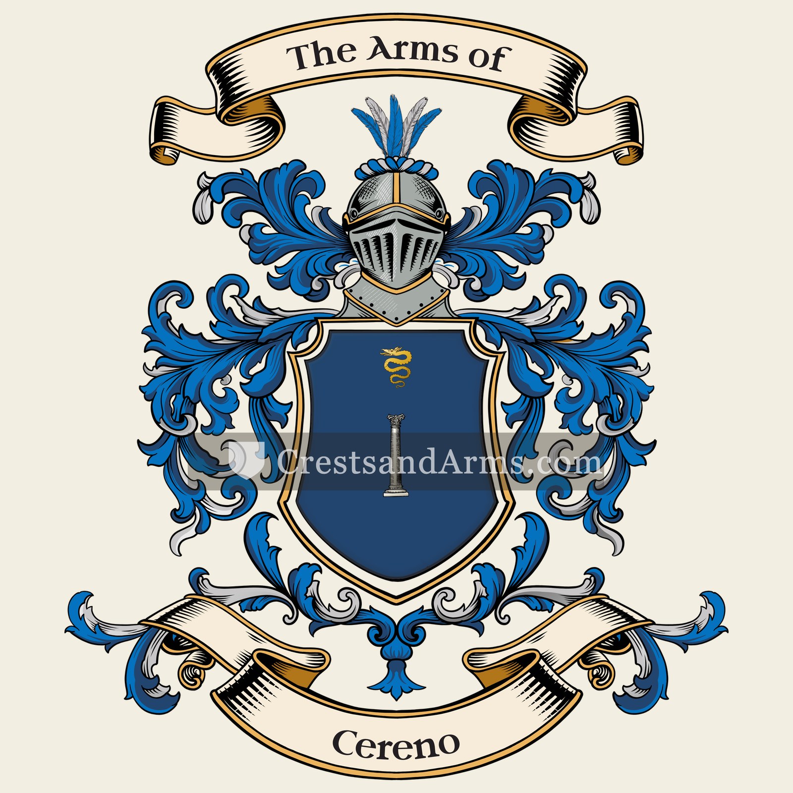 The Cereno coat of arms, drawn from the recorded blazon